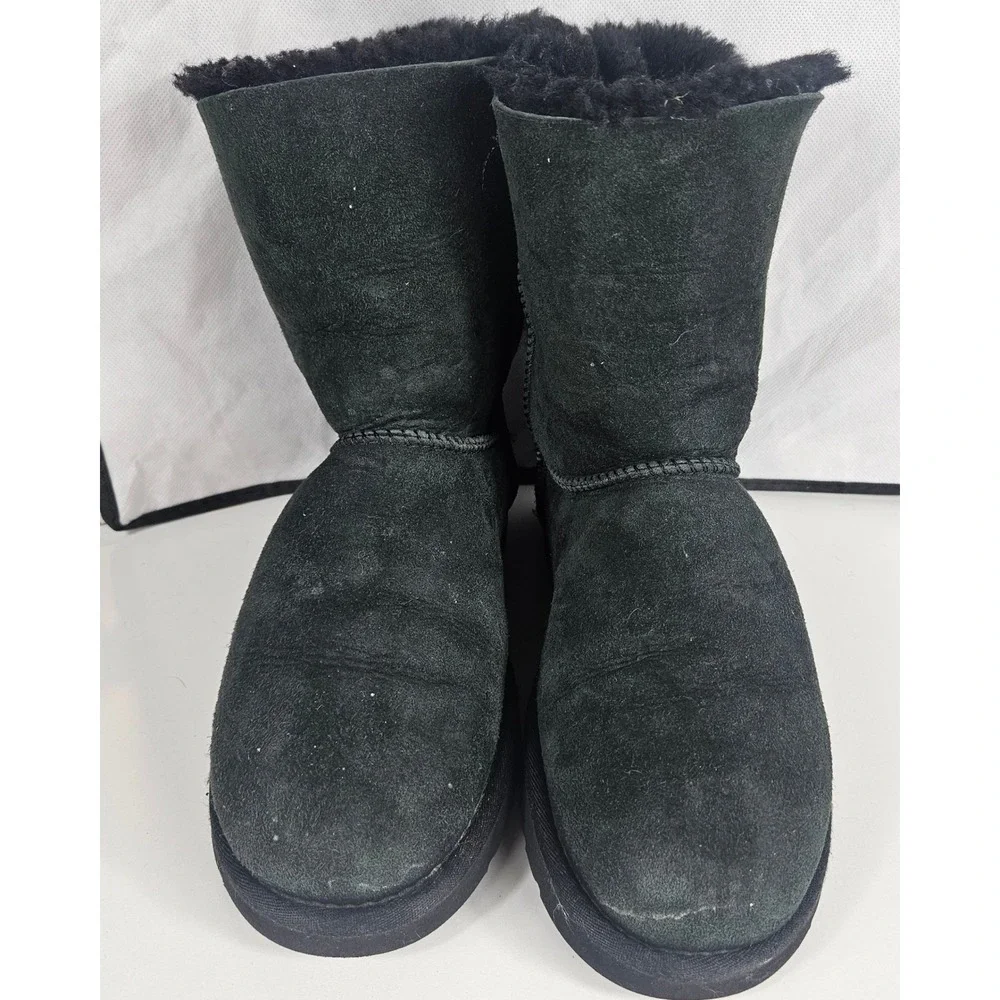UGG Australia Bailey Bow II Double Black Suede Sheepskin Boots 1002954 Womens 8